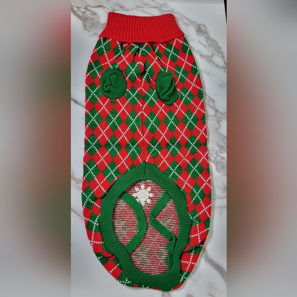 Red/Green Festive Holiday NWOT Snowman Plaid Christmas Turtleneck Dog Sweater XL - Picture 9 of 10